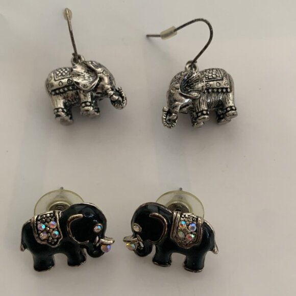 Elephant earrings 2 pairs.w studs. Silver color hardware. - Picture 2 of 14